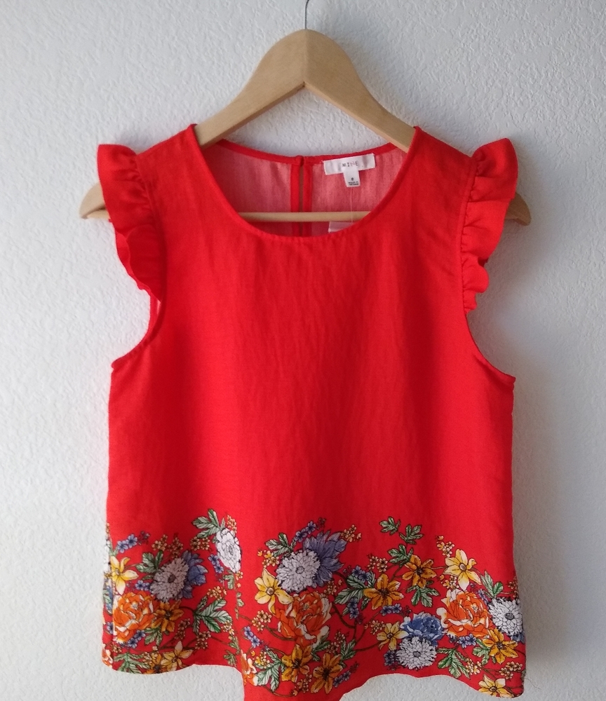 💐Anthropologie-Mine-flutter sleeve red floral top💐